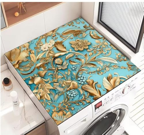 Highdi Housse de Protection pour Machine à Laver Top, Coussin de Machine à Laver Antidérapant Housse de Machine à Laver pour Machine à Laver Ou Sèche-Linge (40 * 40cm,Nouvelles Fleurs 3)