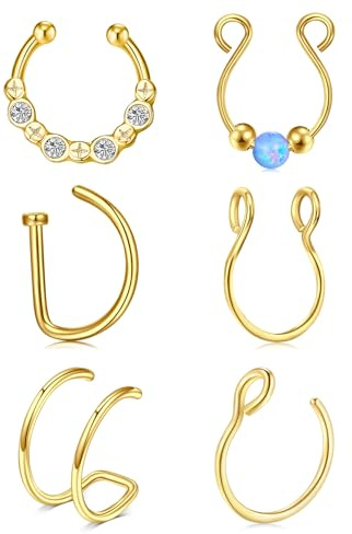 VFUN Fake Nasenpiercing Fake Septum Opal Falscher Nasenring Double Fake Septum Piercing Gefälschte Lippen-Labyrinth-Bolzen Nicht-Piercing Nasenring