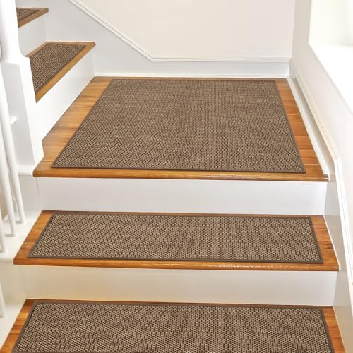 SMILOOL Tappeto antiscivolo per gradini in legno per interni, tappetino di atterraggio per scale, quadrato, 78,7 x 78,7 cm, per scale in legno, tappetini coordinati, marrone