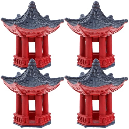 Veemoon Set di 4 mini lanterne in pietra giapponesi – Pagode asiatiche decorazione per giardino – bonsai e acquari – Sculture in miniatura perfette per giardino delle fate e paesaggi