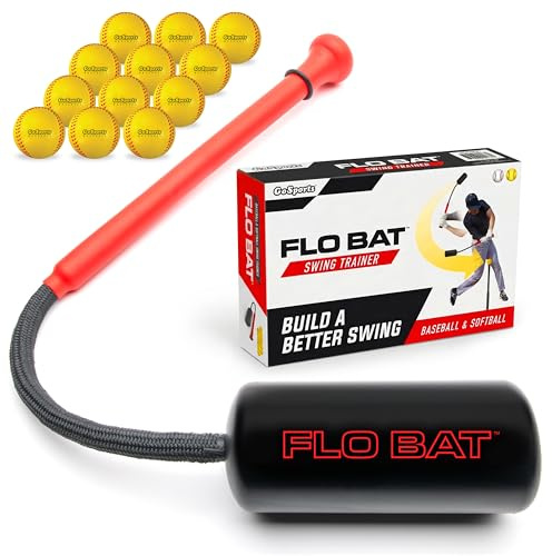 GoSports Baseball & Softball Rope Swing Trainer - Hitting System Training Equipment - Includes FLO BAT with 12 Foam Baseballs & Tote Bag