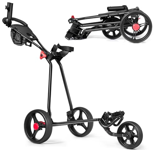 SPOTRAVEL 3 Wheel Golf Push Cart, Quick Folding Golf Bag Trolley (Black)