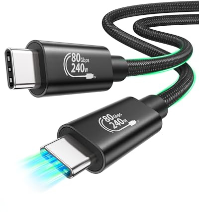Fitee Thunderbolt 5 Cable 6FT Compatible, 80Gbps USB4 Cable, PD3.1 240W Charging, 120Gbps Video Bandwidth, 16K/Dual 8K, Braided USB C Video Cables for iPhone 16, MacBook Pro, Mac mini, PSSD, Display