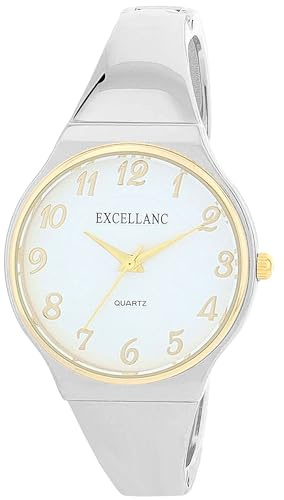 Excellanc Damen-Spangenuhr Metallarmband Spangenarmband poliert Armreif lesbare Ziffern Rund Länge 15,5 cm Quarz-Armbanduhr Geschenkidee für Frauen