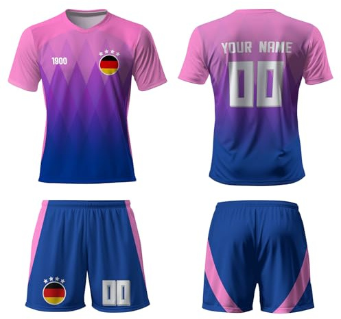 WeiaiziY Fotbollströja barnset, personlig jerseyset med eget namn och nummer, teamlogotyp, fotbollsgåvatröja för barn, män, pojkar, 100 % polyester, andas, Tyskland, 3-14 Jahre