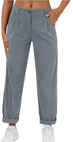 ZRYAZQ Cordhose Damen Gerades Bein Lang Cord Hosen Damen High Waist Baggy Hose mit Knopfleiste Elegant Damenhosen Elastisch Bund mit Taschen Marlenehose Kuschelige Freizeithose Frauen Einfarbig
