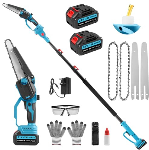 Cordless Pole Saw 8.3Ft, 2-in-1 High Branch Saw & 8 Inch Handheld Mini Chainsaw Cordless with Extension Pole, Brushless Electric pole saw Long Reach Chainsaw Battery Powered Pole Saw for Tree Trimming
