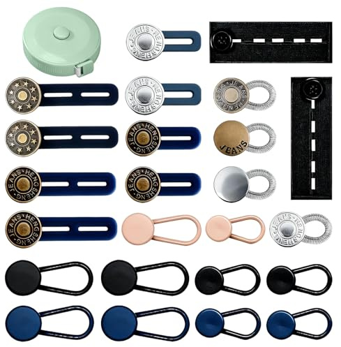 Hosenbunderweiterung, 24 Stück Hosenknopf Verlängerung, Knopfverlängerung für Hosen mit Maßband Körper, Hosenbunderweiterung Damen, Hosenerweiterung für Herren und Damenhosen Kleider