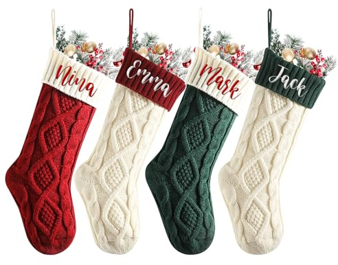 YUYUGO Weihnachtsstrumpf Personalisiert - Nikolausstrumpf mit Benutzerdefinierte Namen, Personalisierte 18” Großer Gestrickter Weihnachtsstrümpfe für Feiertags Familienparty Dekoration(5 Stück)