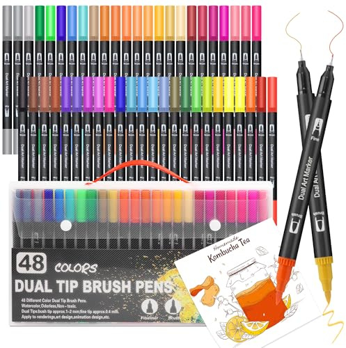 Filzstifte Set Dual Brush Pens - 48 Farben Fineliner Marker Stifte Fuer Erwachsene Und Kinder - Pinselstifte FüR Colouring Journal Handlettering Mandalas Marker & Filzstifte Mit Schwarzer Tragetasche
