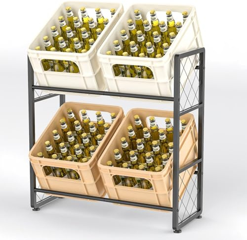 Glovios Getränkekistenregal für 4 Getränkekisten Metall Getränkeregal, Kistenregal mit 2 Ebenen Getränkekistenhalter zur Platzersparnis für Bier, Wasser, Obst, Gemüse