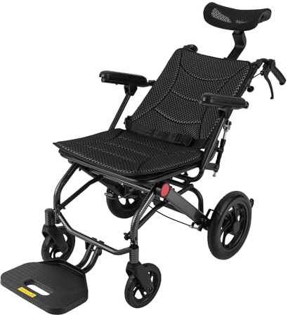 Sedia a rotelle pieghevole reclinabile, sedia a rotelle elettrica, sedia a sdraio con poggiatesta, sedia a sdraio autoportante, schienale regolabile e poggiatesta
