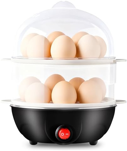 Eierkocher für 14 Eier, Eierkocher Edelstahl mit Automatische Abschaltung, Elektrischer Egg Cooker mit Messbecher, PP-Dampfgarer und PP-Dampfschale, Egg Boilers Waschbar für Heim Küche (C)