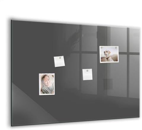 Elegante Glas-Magnettafel magnetisch | Set mit 5 Neodym-Magneten, Marker & Schwamm | Schreibbar, abwischbar & dekorativ | Für Küche, Büro, Homeoffice- 100x70 - Grau