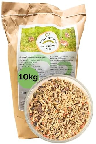 Kaninchenfutter 10kg, Memmendorfer Kaninchenmix, Hochwertiges Futter mit Gerste, Kräuter und Luzerne aus Deutschland, Alleinfuttermittel für Kaninchen