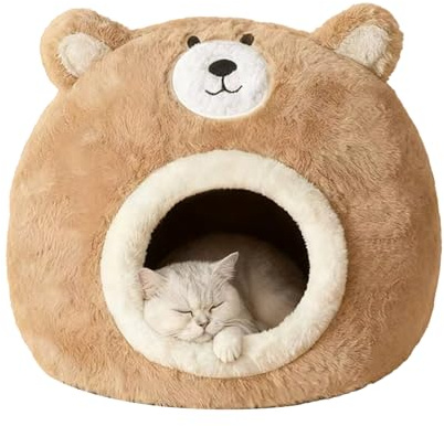 a forma di orso per gatti, graziosa tenda lavabile, confortevole, 45,7 cm, con funzione calda, morbido peluche con design resistente, accessorio invernale, per dormire