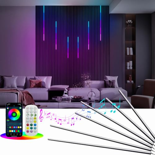 HAMRVL Black RGB+IC Smart Recessed Lighting Wall Panel Lights, 6PCS Slat Wall Lights with APP & Remote Control, Color Chasing Effects, RGB Wall Lights for Acoustic Panels/Game Room (2*24+2*32+2*40 in)