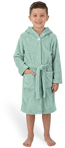 Gräfenstayn Badrock för barn och tonåringar av fleece med knapp och huva – OEKO-TEX 100 – fluffig barnbadrock för pojkar och flickor