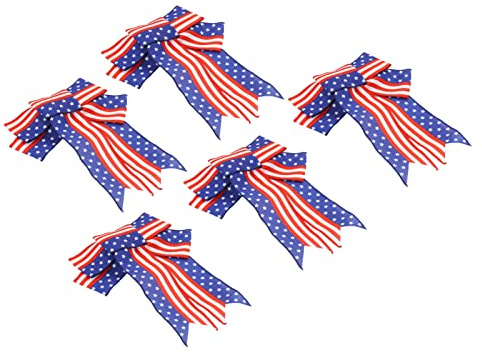 Pwshymi Schleife mit Sternenstreifen, Amerikanische Flagge, Langlebig, Wetterbeständig, für Heimtürdekoration, 5 Stück Unabhängigkeitstag-Schleife für Briefkästen, Girlanden, Feines Leinen, 22,1 X