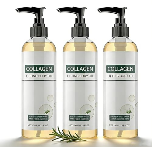 Huile Corporelle Lifting au Collagène, Huile Corporelle Raffermissante et Hydratante pour Femmes, Huile au Collagène pour le Cou, la Poitrine, les Bras et les Cuisses, Soin Corporel Anti-Âge (3pc)
