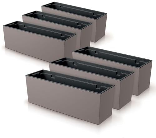 IMJ-Global - 6 Jardineras Exterior Grandes 58x18x19,5cm, Macetas Exterior Grandes 18 litros (Inserto de 12 litros) Jardinera Decorativas para Interior en Plástico Resistente a la Intemperie (Mocca)