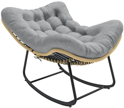 Outsunny Rattan Schaukelstuhl Dicke Kissen bis 120 kg 87x110x70 cm Grau