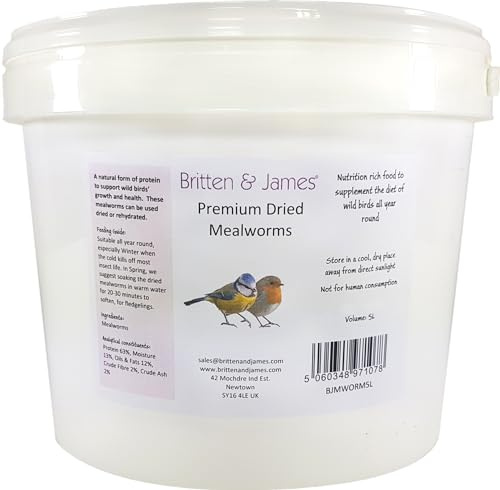 Britten & James Dried Mealworms for Wild Birds in a Stay Fresh 5L Tub (1kg)