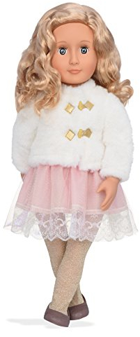 Our Generation – 46 cm Puppe – Blonde Haare & blaue Augen – Kunstpelz Outfit – Festtag-Thema – Spielzeug für Kinder ab 3 Jahren – Halia