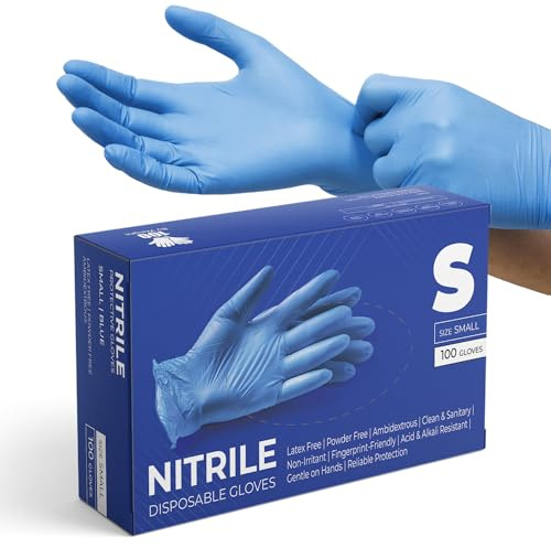 Glovein Disposable Gloves, Pack of 100, Blue Nitrile Gloves, Powder-Free, Latex-Free, Strong with Textured Grip, Multipurpose for Food Handling, Cleaning, Automotive & DIY