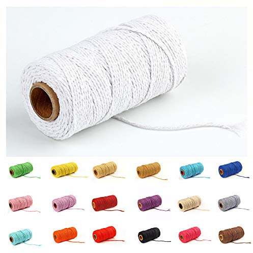 100 Yard/2 mm Baumwollseil, bunt, Handwerk, Kordel zum Stricken, für Geschenkverpackungen, Handwerk (weiß-1)