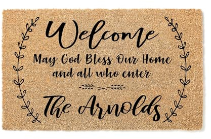 May God Bless Our Home Custom Coconut Coir Doormat v2, Personalized Doormat, Housewarming Gift, Front Door Mat, Closing Realtor Entryway Decor 1014