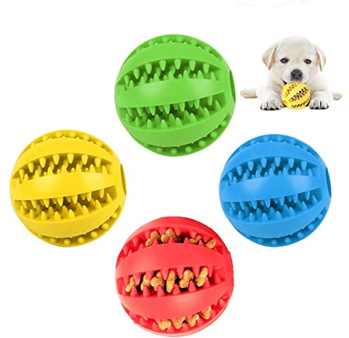 Forreen Hundboll, 4 delar hundleksak, robust gummiboll, hundboll, tuggleksak för medelstor och liten hund rengöring av tänder (mörk blå, grön, röd, gul)