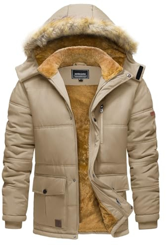 TACVASEN Chaqueta de invierno para hombre Parka estilo militar Chaqueta de transición para senderismo Chaqueta de forro polar para snowboard con cremallera y capucha, color caqui, S