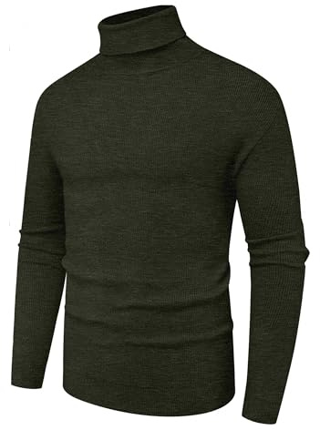 Hisir Suéter de cuello tortuga para hombre, de invierno, de lana, con cuello de tortuga, de manga larga, de color sólido, suéteres básicos de cuello tortuga suaves, XXL