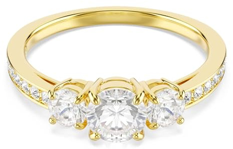Swarovski Anillo Stilla Attract, Talla redonda, Talla de Precisión, Anillo Clásico, Trío de Cristales Transparentes, Zirconia, Colección Stilla Attrac, Baño Tono Oro, Blanco