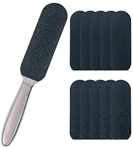 Professional Pedicure Foot File and Callus Remover for Hard Skin, Stainless Steel Foot Rasp File with Ten Free Refill Grits Replacement Pads with Two Sides Simple Bath Pedicure Salon Foot Scrubber(25)
