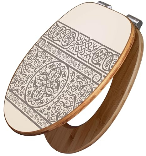 banjado Design WC Sitz Bambus Absenkautomatik 45,8x37,5cm - Toilettendeckel mit Absenkautomatik Holz - hochwertiger Bambus Klodeckel - WC-Sitz für gängigen Toiletten - Motiv Keltischer Knoten
