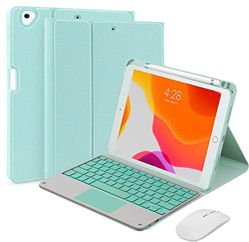 QYiiD Funda con teclado táctil para iPad de 9.7 pulgadas 2018 (6ª generación) / iPad 2017 (5ª generación) / iPad Air 2/1, teclado retroiluminado magnéticamente desmontable, funda inteligente con