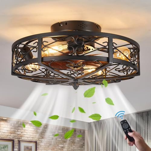 E27 Deckenventilator Mit Lampe Und Fernbedienung Leise Ventilator Deckenleuchte Retro Industrial Fan Deckenlampe Vintage Eisenkäfig Pendelleuchte für Schlafzimmer Wohnzimmer Esszimmer Lüfter Licht