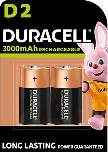 2X Duracell D Ricaricabili 3000 mAh (1 Blister Da 2 Batterie) 2 Pile
