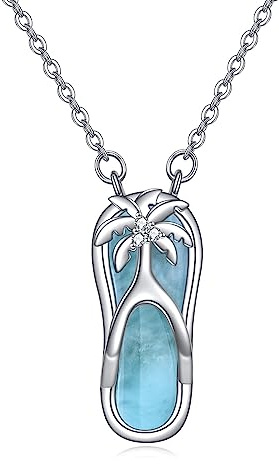 YFN Pantoufles Larimar Beach Collier pur palmier argenté Bijoux de mer pour femme, normal, Argent sterling, Pas de gemme