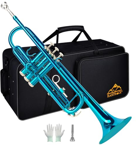 EASTROCK Standard-Trompete aus Messing für Bb Trompete Musikinstrumente 7c mit Etui für Schüler Anfänger (Blau)