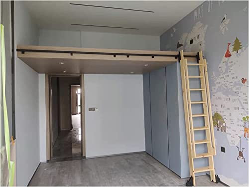 Rolling Sliding Ladder Hardware - Sliding Barn Door Kit(with Ladder), Retractable Rolling Ladder Hardware Library Full Track Set, For Home/Indoor/Loft, Easy To Instal