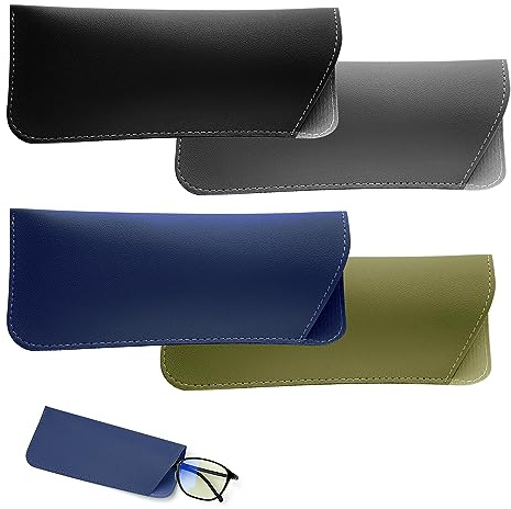 NQEUEPN 4St Brillenetui Weich, 6,5x16cm Leder Sonnenbrillenetui Tragbar Brillenetui Weicher Beutel Leder Sonnenbrillenbeutel für Damen Herren (Schwarz, Dunkelgrau, Dunkelblau, Grün)