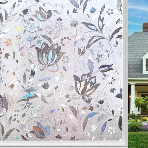 Fensterfolie Blickdicht Selbsthaftende,90x200cm 3D Regenbogen Fensterfolie Sichtschutzfolie,Statische Fensterfolie Bunt No-Glue Anti-UV Sonnenschutzfolie für Büro Wohnzimmer