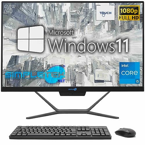 SIMPLETEK - All-in-One PC Touch Core i5 8GB RAM SSD 240GB Windows 11 | Computer mit integrierter 2K Webcam AiO Touchscreen