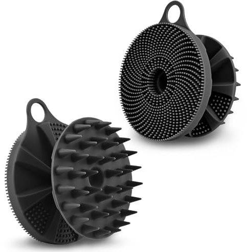 INNERNEED 2-in-1 Silicone Body Scrubber and Scalp Massager Shampoo Brush, Food-Grade Soft Material, More Hygienic, Easily Lather, Convenient for Travel, Gym, Business,etc (Black)