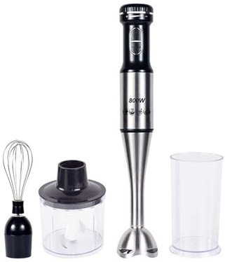 Hand Blender, 800W 4-in-1 Immersion Blender Handheld, Stick Blender Electric with Stainless Steel Blade for Making Baby Food, Soups, Sauce (Black 1)