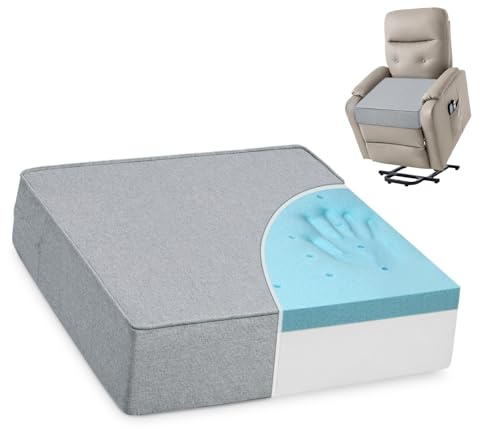 Shinnwa Gel Memory Foam Recliner Cushion for Elderly, Extra Large Seat Cushion, Dual-Layer Foam Chair Pad for Couch, Armchair, Wicker Chairs, Floor, 20 × 20 × 5in, Light Gray