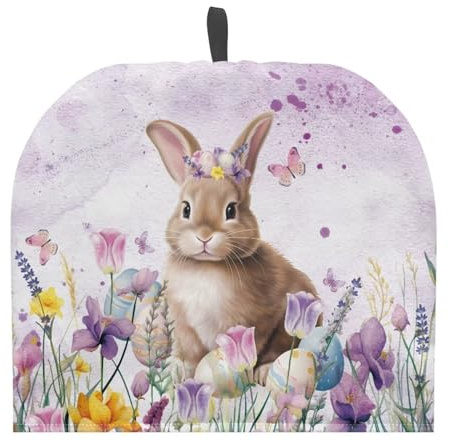 TODIYADDU Rabbit Tulip Tea Cozy for Teapot Easter Egg Tea Pot Dust Cover Breakfast Warmer Insulated Kettle Cover for Home Kitchen Large Decorative Tea Pot Cozy Cover Novelty Tea Accessories